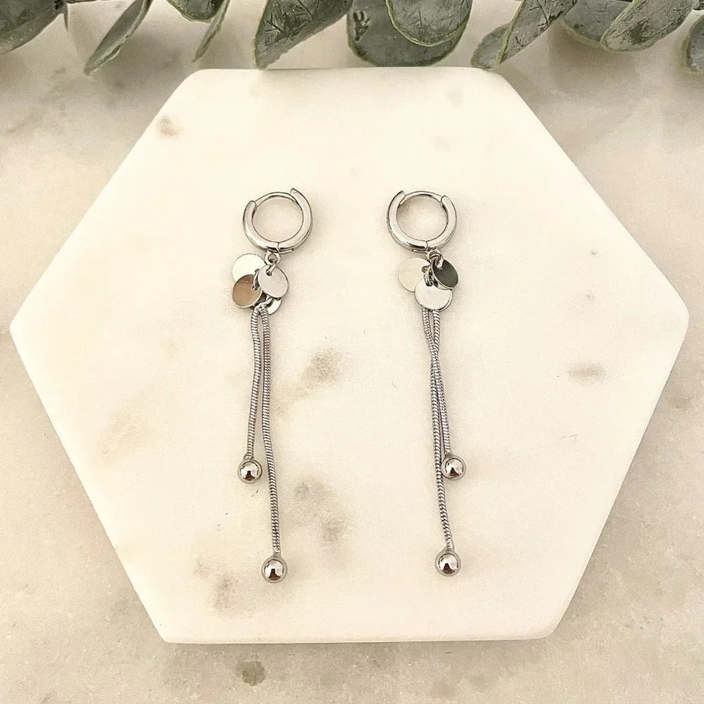 925 Sterling Silver Coin Drop Earrings Tassel Drop Earrings Long Dangle Earrings